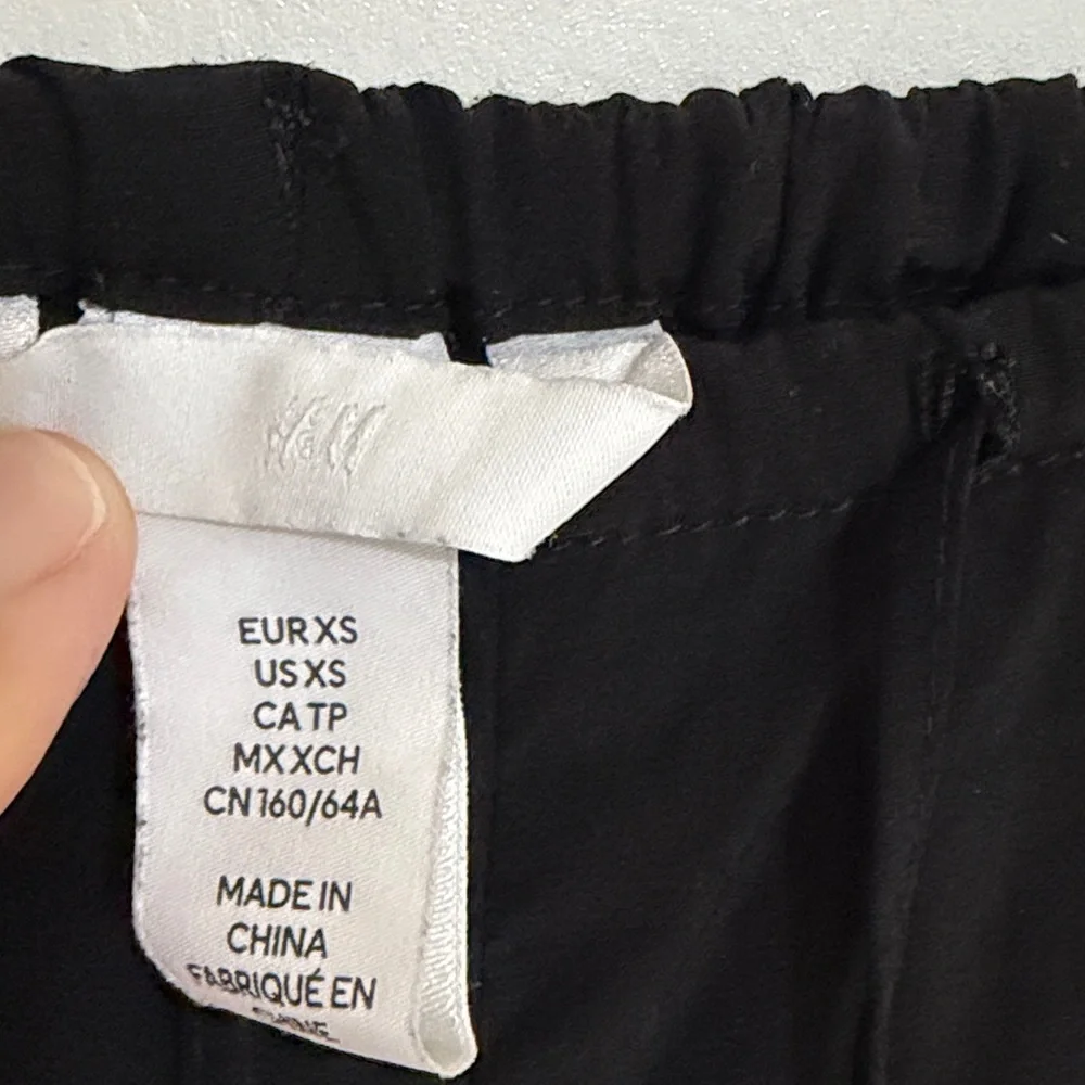 H&M Jet Black Straight Leg Drawstring Relaxed Fit Pants | XS